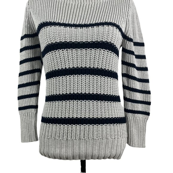 J. CREW GRAY NAVY STRIPED RIPPLE STITCH BOATNECK KNIT SWEATER SMALL - Picture 4 of 9